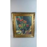 A Gilt Framed Oil on Canvas, Still Life, Vase of Flowers, 56cm high