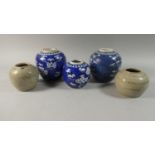 A Collection of Three 19th Century Chinese Ginger Jars All with Prunus Decoration and Double