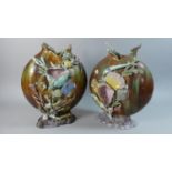 A Pair of Majolica Moon Flasks Decorated In Relief with Seashells, Seaweed etc Both AF, 32cm high