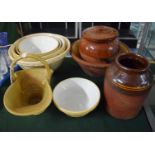 A Collection Glazed Mixing Bowls, Storage Jars, Kitchenwares, Cream Stein etc