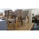 A Wooden Two Seater Garden Bench and a Matching Armchair