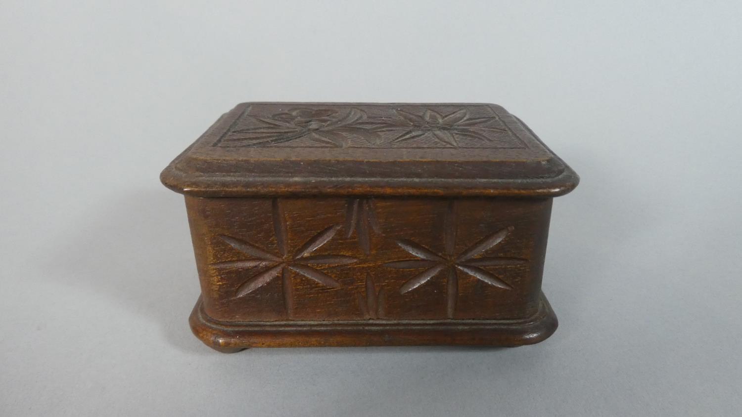 A Small Black Forest Carved Wooden Rectangular Puzzle Box, 8.5cm Wide - Image 3 of 3