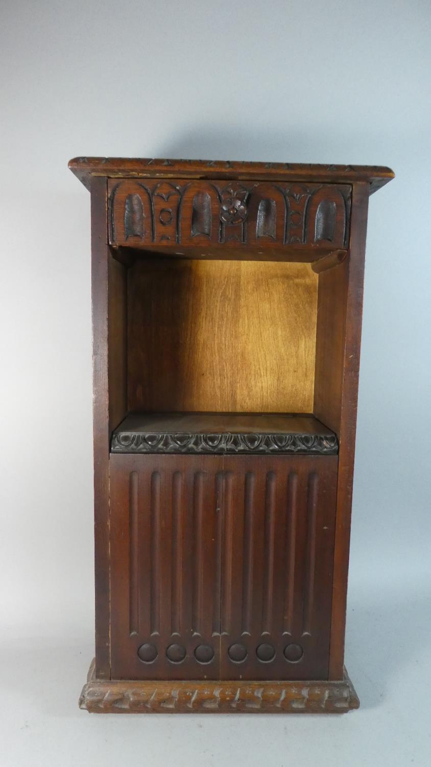 A Carved Wooden Side Cabinet with Reeded Decoration and Single Top Drawer, 41cm Wide