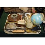 A Tray of Curios to Include Dressing Table Brush and Mirrors, Circular Barometer, Hinged Screen