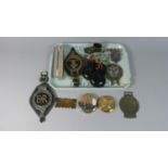 A Tray of Curios to Include Horse Brass, Powder Compacts, Boot Ornament etc