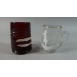 A 19th Century Mary Gregory Mug Together with a Cranberry Glass Example , Latter 9cm High