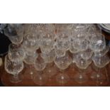 A Tray Containing Etched Sherry and Wine Glasses, Twelve Brandy Balloons etc