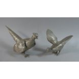 Two Silver Plated Studies of Fighting Cock Pheasants, 21cm Long