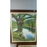 A Framed Oil on Canvas, River Scene Signed R Abell, 60cm High