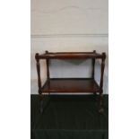 A Mid 20th Century Two Tier Mahogany Framed Trolley Together with a Thorn Wood Walking Stick,
