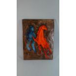 A Ruscha Glazed Stoneware Rectangular Wall Plaque Depicting Galloping Horses, Signed Verso, 46.5cm