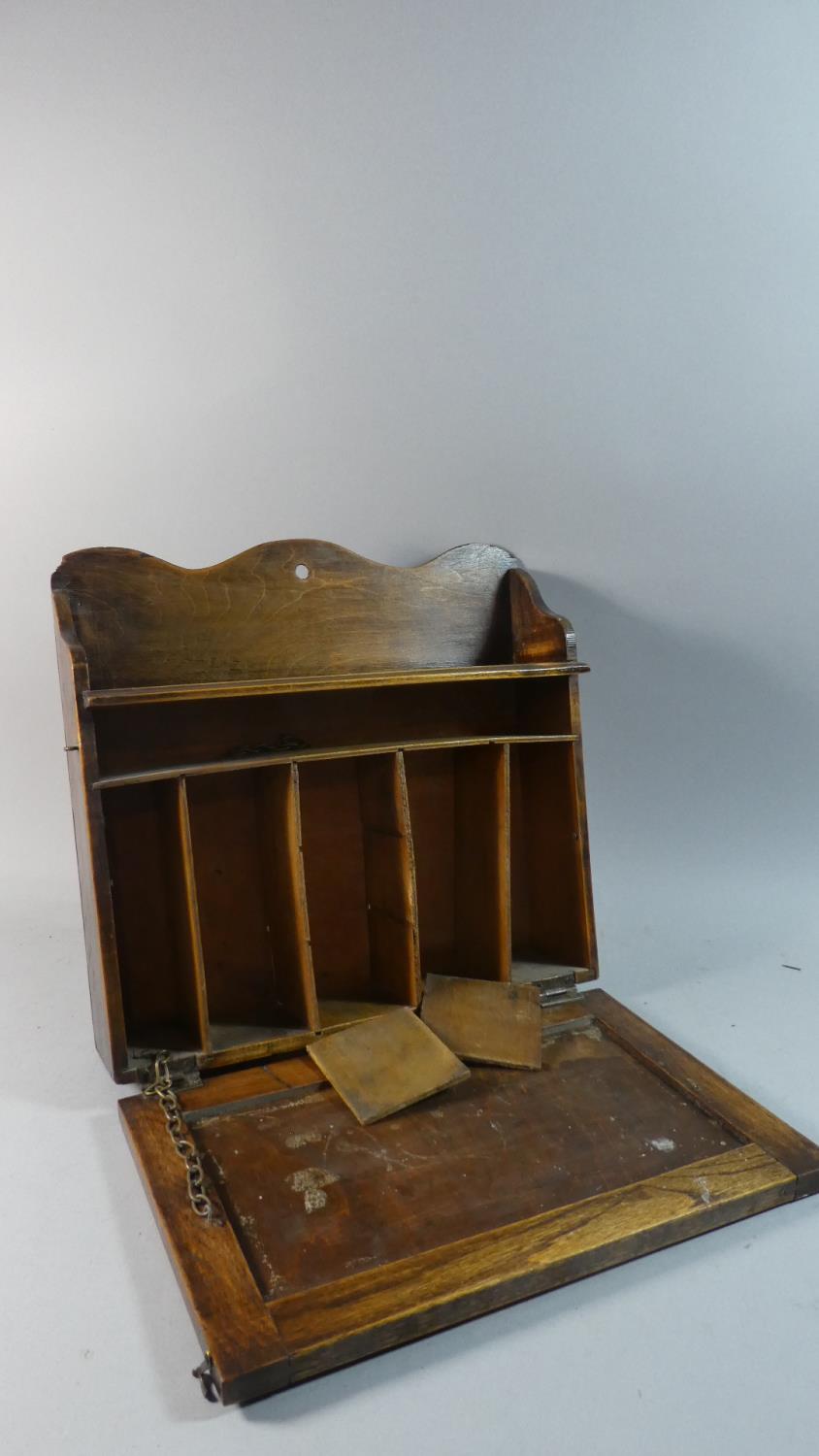 An Edwardian Oak Wall Hanging Sectioned Shelf Unit with Pull Down Front, 38cm Wide - Image 2 of 2