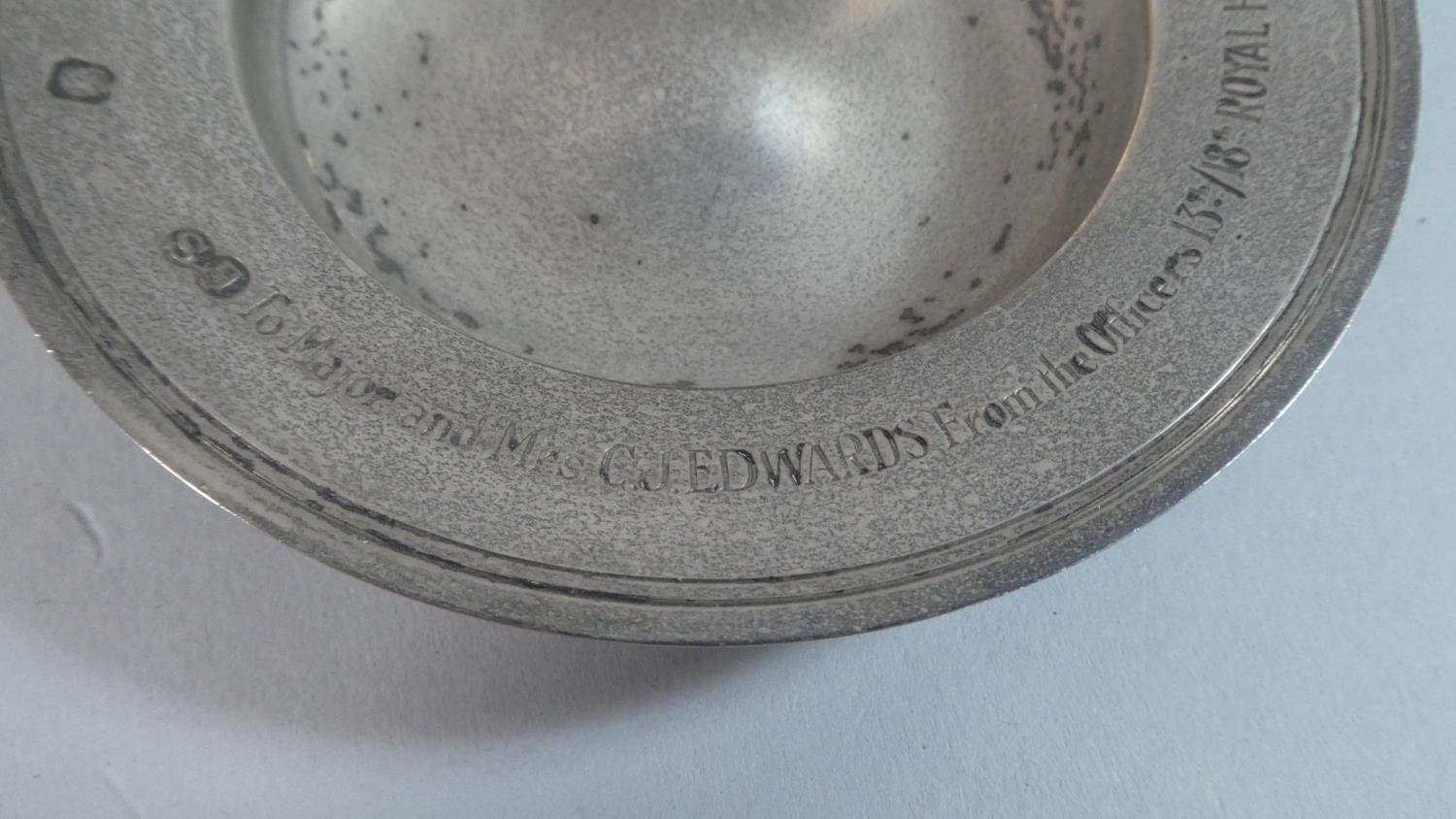A Silver Trafalgar Dish with Royal Hussars Presentation Inscription London 1977, 112g - Image 3 of 4