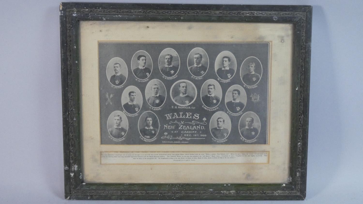 A Framed Print Depicting Portrait Photographs of the Welsh Rugby Team v New Zealand At Cardiff