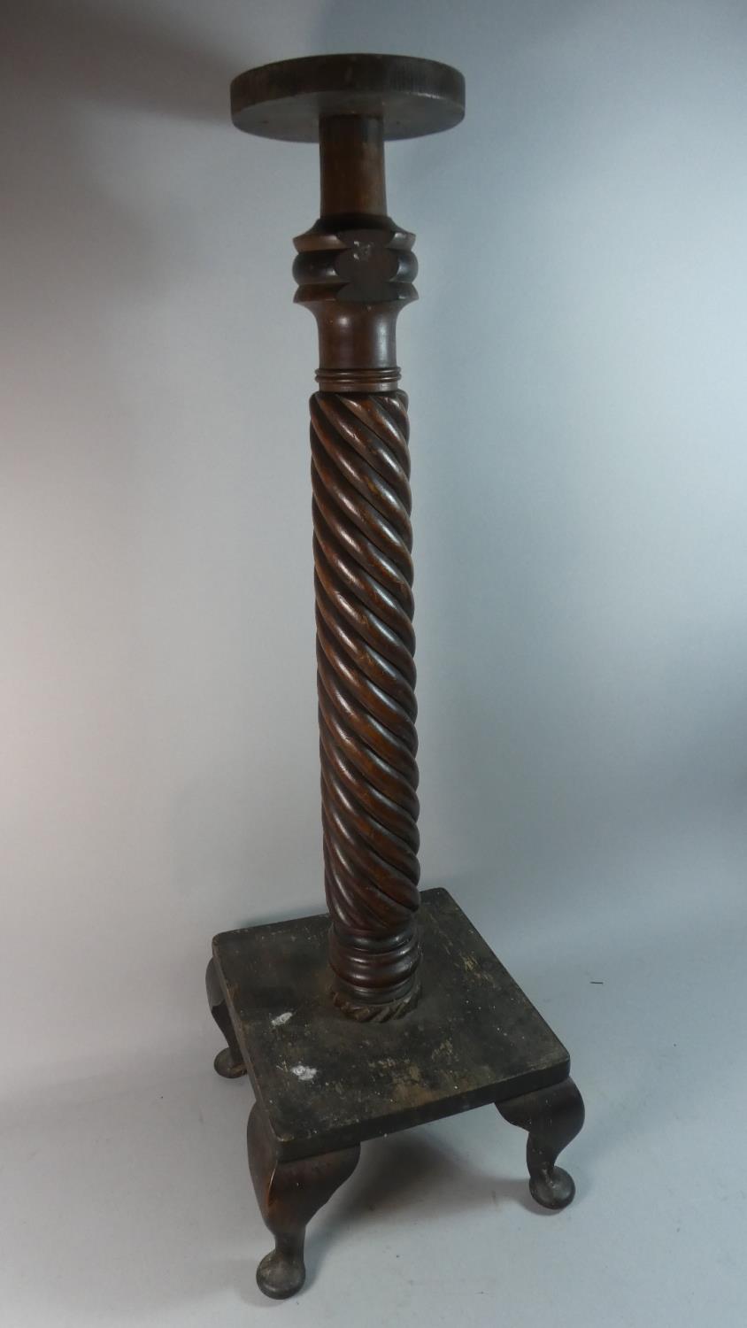 A Turned Spiralled Torchere Stand Formed from 19th Century Bed Post, Small Cabriole Leg Supports,