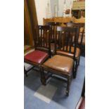 A Set of Four Edwardian Oak Framed Dining Chairs with Barley Twist Front Legs