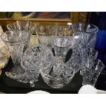 A Tray of Cut and Moulded Glassware to Include Basket, Vases, Cornucopia etc