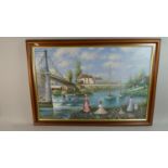 A Framed Oil on Canvas Depicting Edwardian River Scene, Signed Sebastian, 75cm Wide