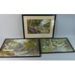 A Collection of Three Framed Water Colours Depicting Rivers and Country Lane, all Signed W F Caswell