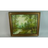 A Framed Oil on Canvas Depicting Woodland Pool, 50cm Wide