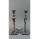 A Pair of Late 19th/Early 20th Century Sheffield Plate Candlesticks, 26cm High