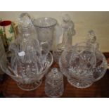 A Tray of Cut and Moulded Glass to Include Decanters, Bowls, Water Jugs, Vase etc