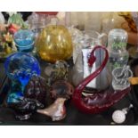 A Tray of Various Glassware to Include Seven Paperweights, Carafe, Cut Water Jug etc