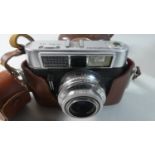 A Leather Cased German Zeiss Ikon Voigtlander Camera with Pronto-LK Lens