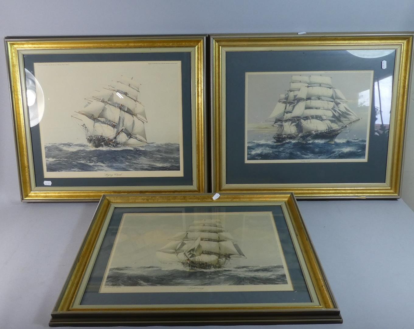 A Set of Three Tall Ship Prints, Flying Cloud, Cutty Sark, Lighting