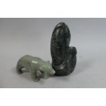 An Inuit Carving of a Polar Bear, Signed and Dated 1999 11.5cm Long x 5cm High together with an