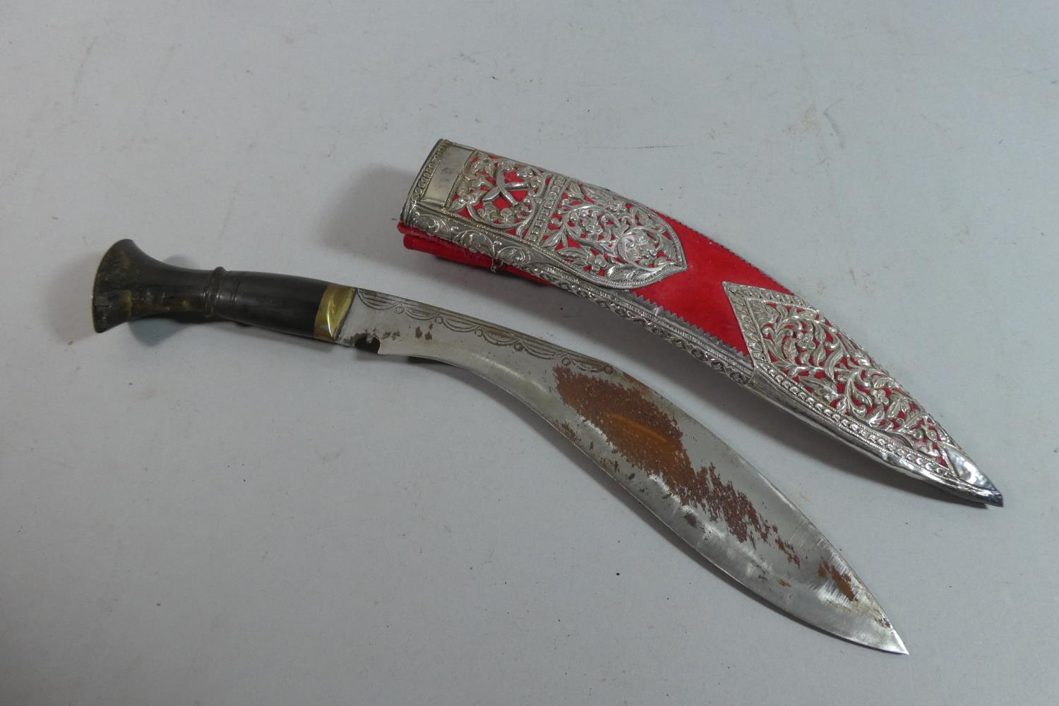 A Souvenir Kukri Knife with Daggers, in Silver Plate Mounted Scabbard - Image 3 of 4