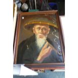 A Framed Oil on Canvas, Portrait of a Chinaman Smoking, 57cm High