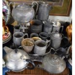A Tray Containing Various Items of Pewter and Silver Plate to Include 19th Century French Jug,