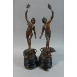A Pair of French Bronzed Spelter Figures, La Force and Le Pouvoir, Each 35.5cm High