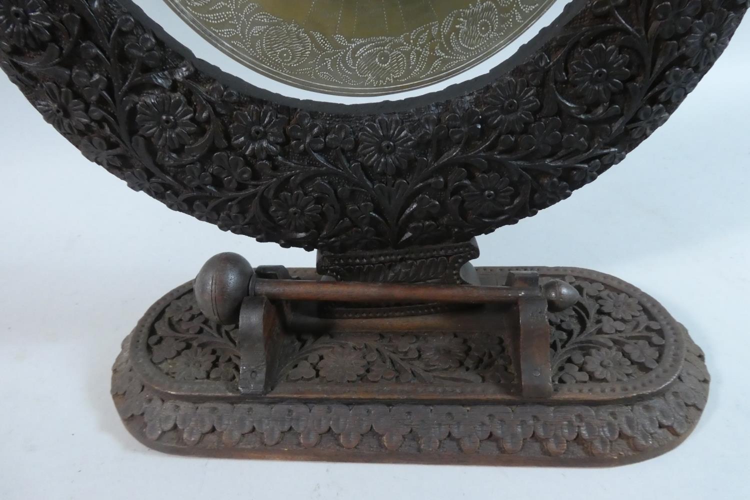 A Finely Carved Indian Table Gong with Brass Disk Engraved with Taj Mahal, 28cm High - Image 3 of 3