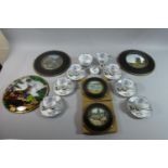 A Silver Wedding Coffee Set and Collection of Glass Wall Hanging Plaques