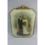 A Vintage Frame Containing Photograph of Bride and Groom, 50cm High