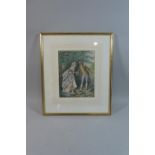 A Framed Water Colour Depicting Gent Helping Lady Across Stream, 23cm high