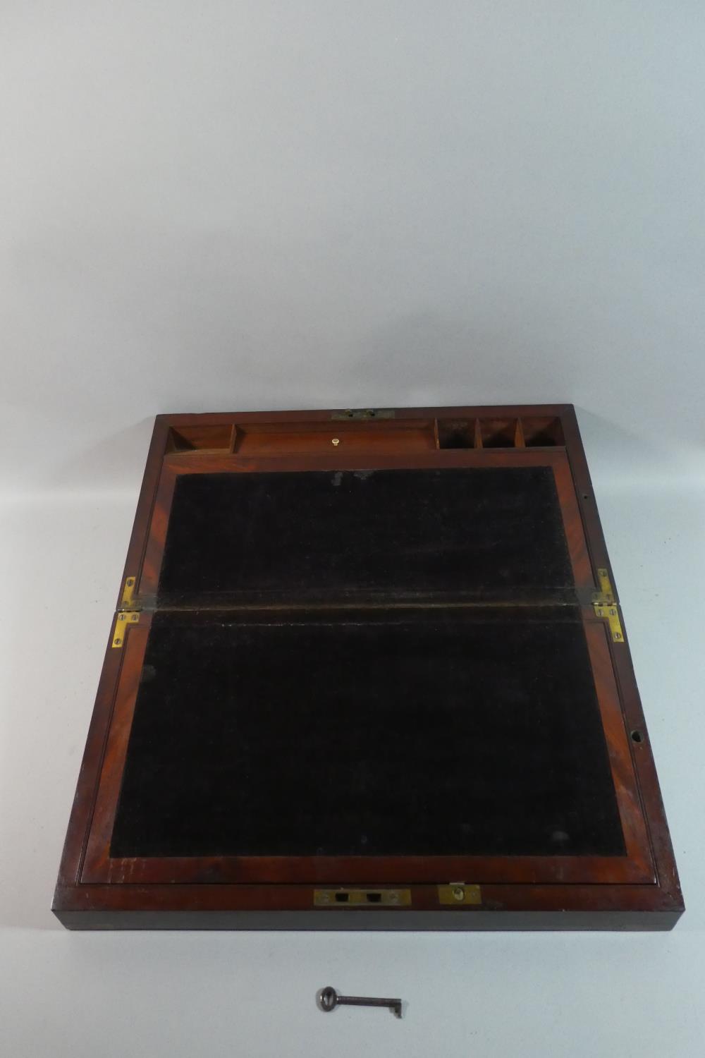A Victorian Brass Inlaid Flame Mahogany Campaign Writing Slope with Fitted Interior and Inset Side - Image 4 of 4