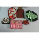 A Tray Containing Eight Vintage Purses, Manicure Set, Wallet etc