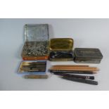 A Collection of Vintage Pencils, Pen Nibs, Tins etc