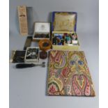 A Tray of Sewing Ephemera to Include Box of Silk Cottons, Two Boxes of Buttons, Pins etc, Treen Pill