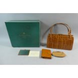 A Vintage Ladies Riviera Crocodile Skin Handbag Containing Two Purses with Original Henry