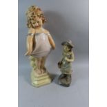 A Mid 20th Century Plaster Figure of Girl on Plinth Together with a Later Example Depicting Girl