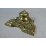A Brass Desk Top Inkwell, England Peerage, 11.5cm Wide