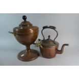 A Brass Mounted Copper Samovar and a Vintage Copper Kettle