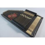 A Vintage Ebonised Cased Autoharp, Rose Decoration 50.5cm High