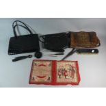 A Vintage Ladies Crocodile Skin Handbag Together with Other Examples, Shoe Horns, Glove Stretcher