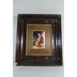 A Framed Limoges Porcelain Plaque Depicting Seated Maiden Beside Fire, Signed Bardonnaud, 11.5cm