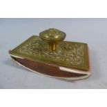 A Brass Mounted Wooden Desk Top Blotter, 13.5cm Long